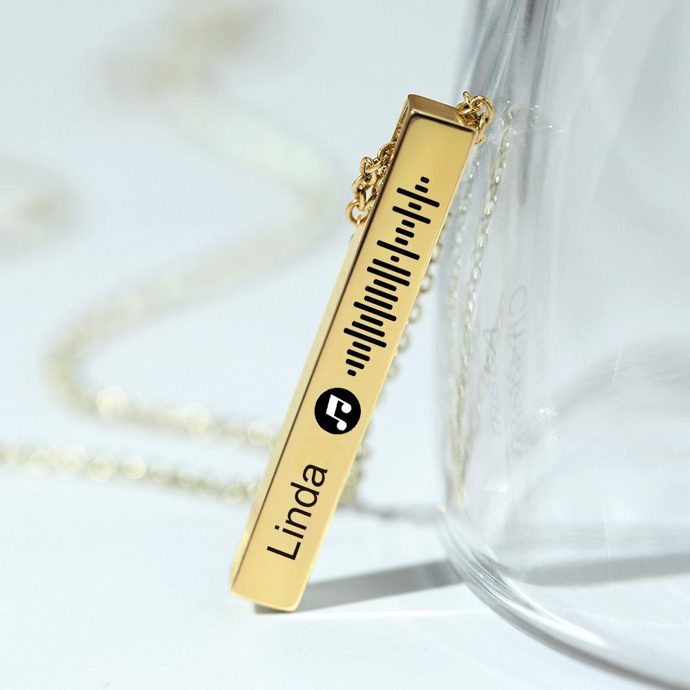 Personalized Custom Music Scan Song Music Code Necklace Flexible Square Shaped Bar Necklace Engraved Name Pendant Jewelry Gift