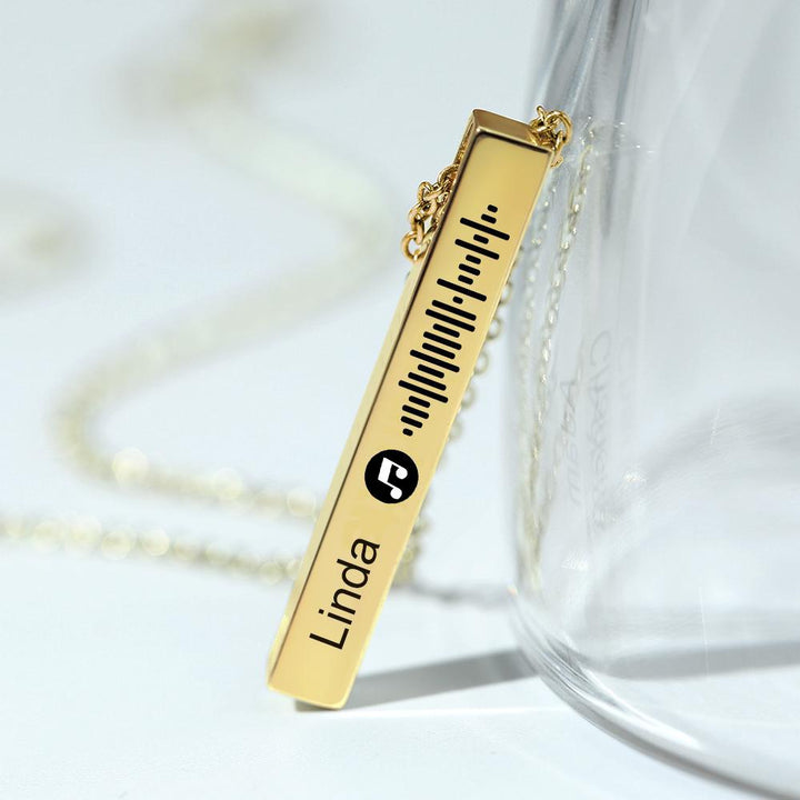 Personalized Custom Music Scan Song Music Code Necklace Flexible Square Shaped Bar Necklace Engraved Name Pendant Jewelry Gift