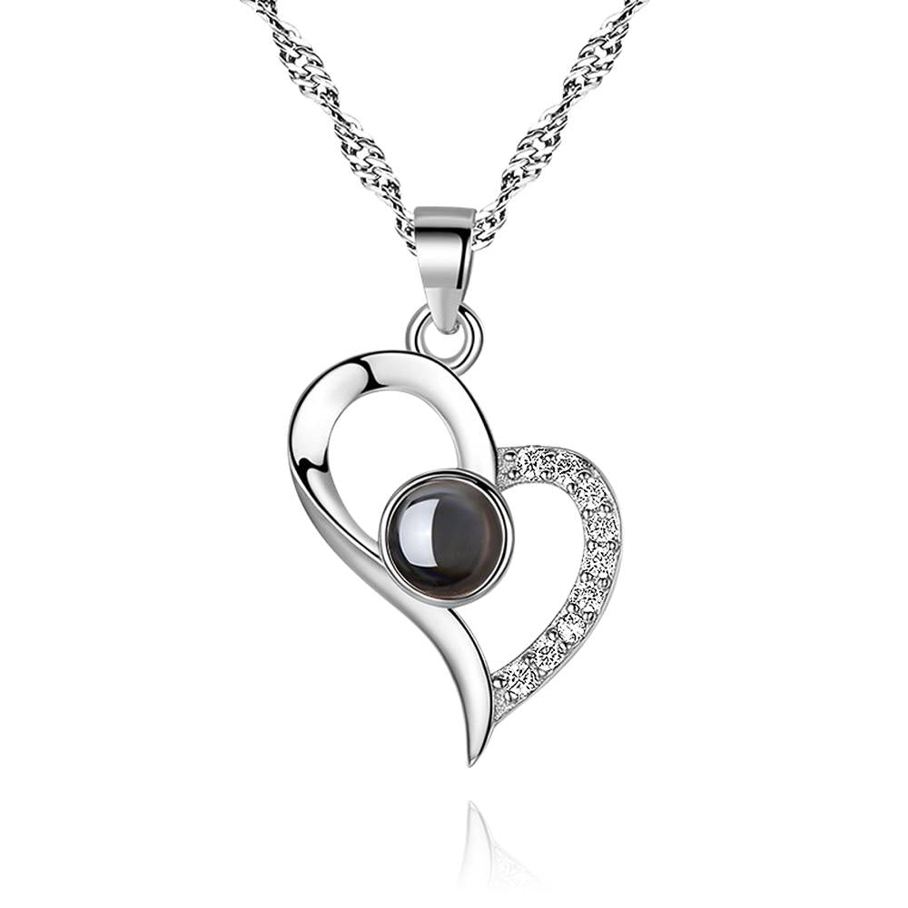 Personalized 100 Languages I Love You Photo Heart Projection Necklace