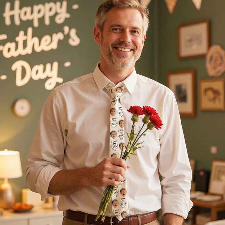 Custom Face I LOVE YOU DAD Tie – Father’s Day Gift Neckties Birthday Gift for Dad