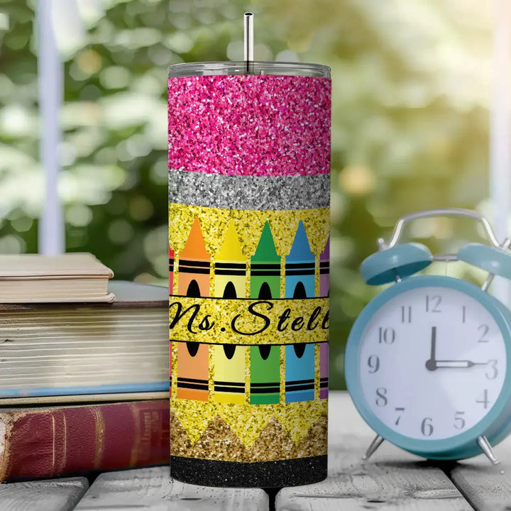 Personalized Glitter Apple 20oz Skinny Tumbler with Straw Back to School Appreciation Gift for Teacher