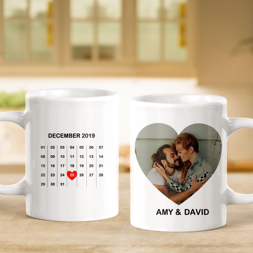 Customised Name Calendar Mugs with Picture For Anniversary