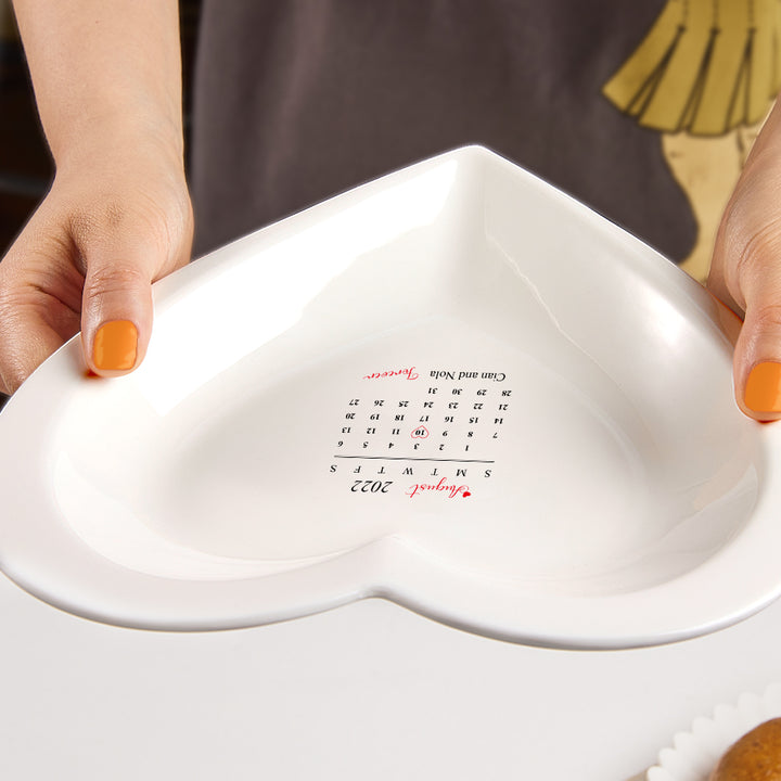 Custom Date Ceramic Plate Personalized Heart Shaped Dinner Plate