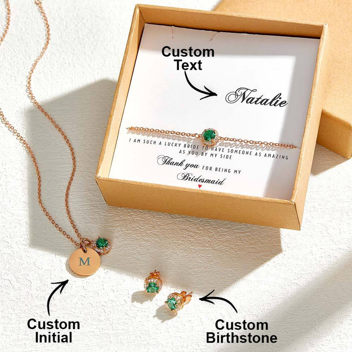 Personalized Earrings Bracelet Necklace Jewelry Set Wedding Bridesmaid Proposal Gift Box
