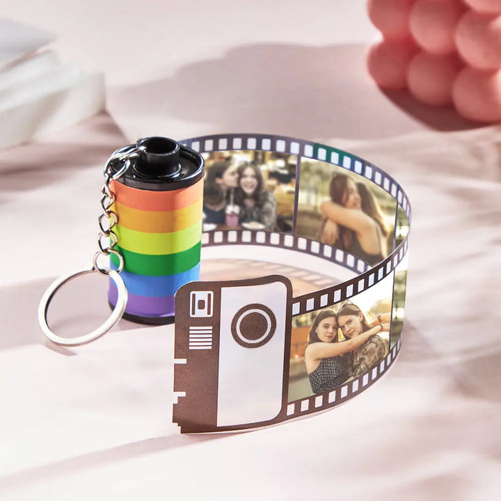 Custom Rainbow Film Roll Keychain Personalized Multiphoto Roll Keychain Gift for LGBT