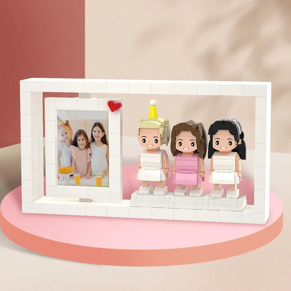 Full Body Customizable 3 People Custom Cute Brick Figures Photo Frame Small Particle Block Creative Children's Growth Record Photo Frame