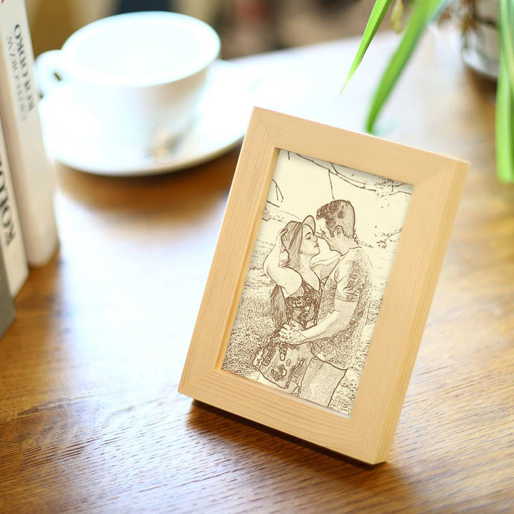 Personalized Engraved Photo Frame Wooden Sketch Effect - 6 Inches 8 Inches 10 Inches
