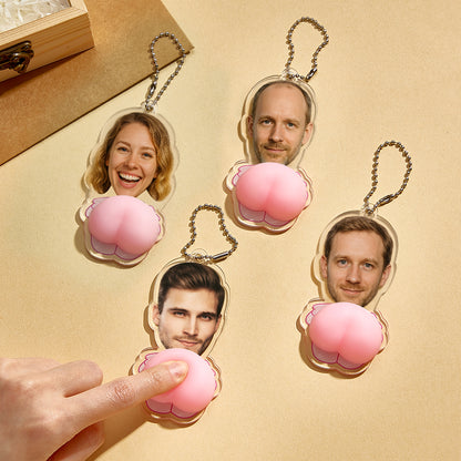 Custom Face Photo Pink Butt Squeezable Acrylic Keychain – Funny Personalized Gift