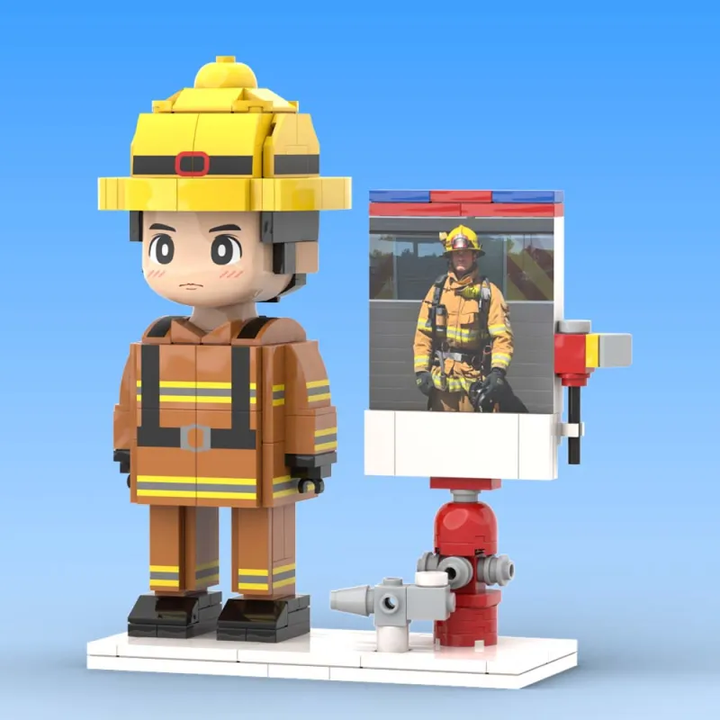 Full Body Customized 1 Person Brick Figures with Photo Firemen Theme Gift Birthday Gift Valentines Gift Father's Day Gift for Firefighter