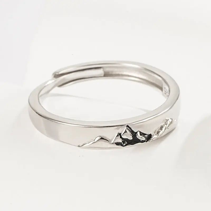 Mountain Ocean Couple Rings Matching Adjustable Ring Jewelry Gift for Lovers