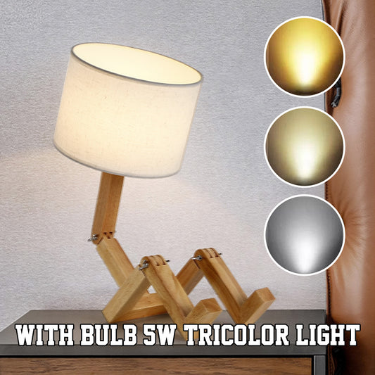 Wooden Robot Table Lamp – Creative Bedside Lamp for Bedroom Artistic Decor Light for Living Room Birthday & Christmas Gift