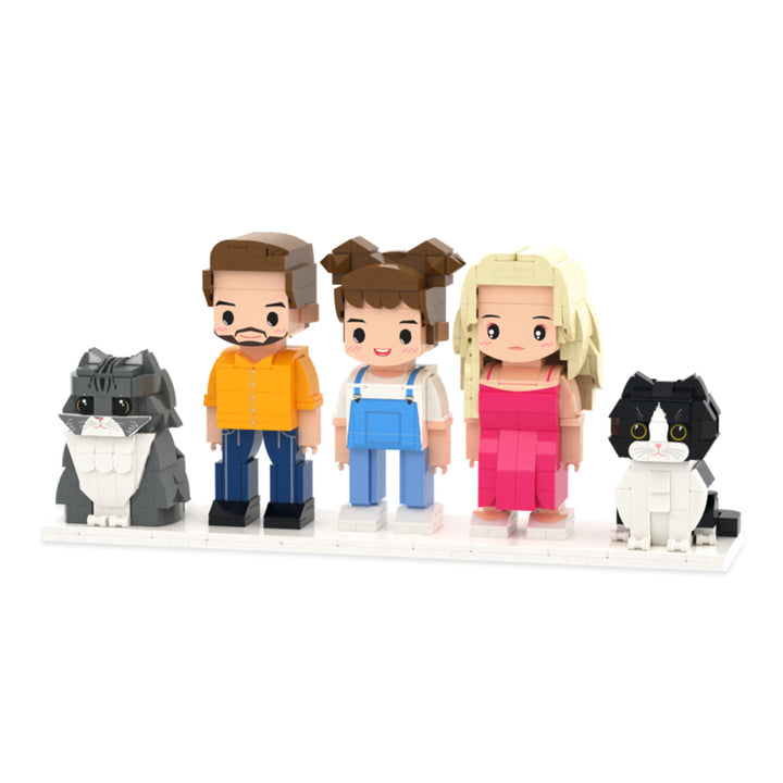 Custom Full-Body Cute Brick Figures of 3 People and 2 Cats Personalized Anniversary Gift Birthday Gift
