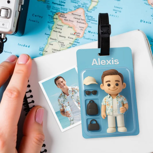Fully Body Custom 3D Effect Cartoon Character Traveling Luggage Tag with Name and Photo 2D Printing Travel Accessory Birthday Gift