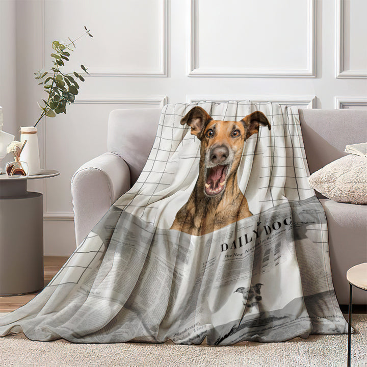 Custom Funny Pet Portrait Blanket Dog Read Newspaper in Toilet Blanket