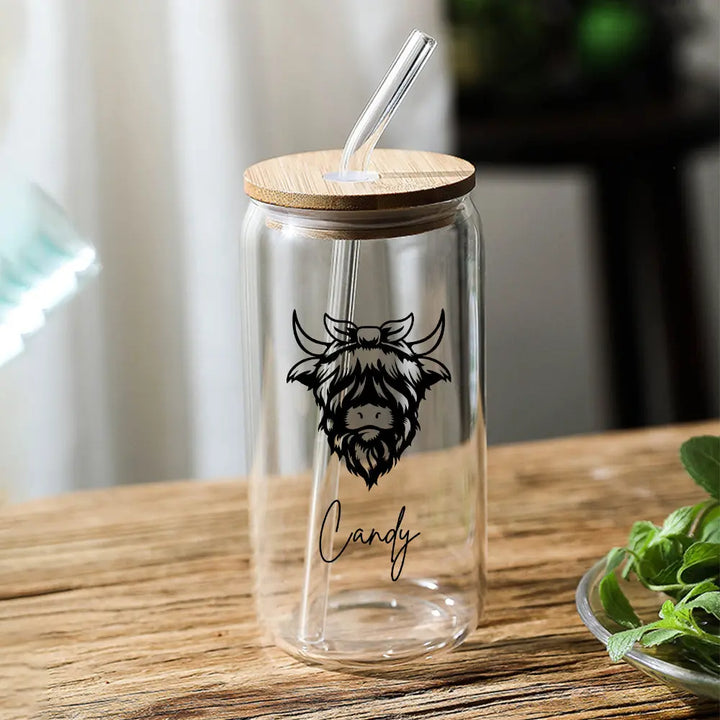 Personalized Highland Cow Tumbler with Name Clear Can Glass Gift for Highland Cow Lovers