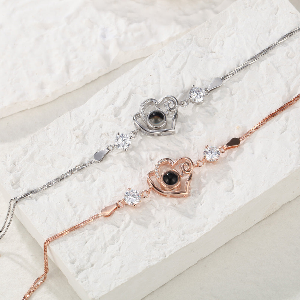 Personalized Heart-shaped Love Projection Bracelet 925 Sterling Silver