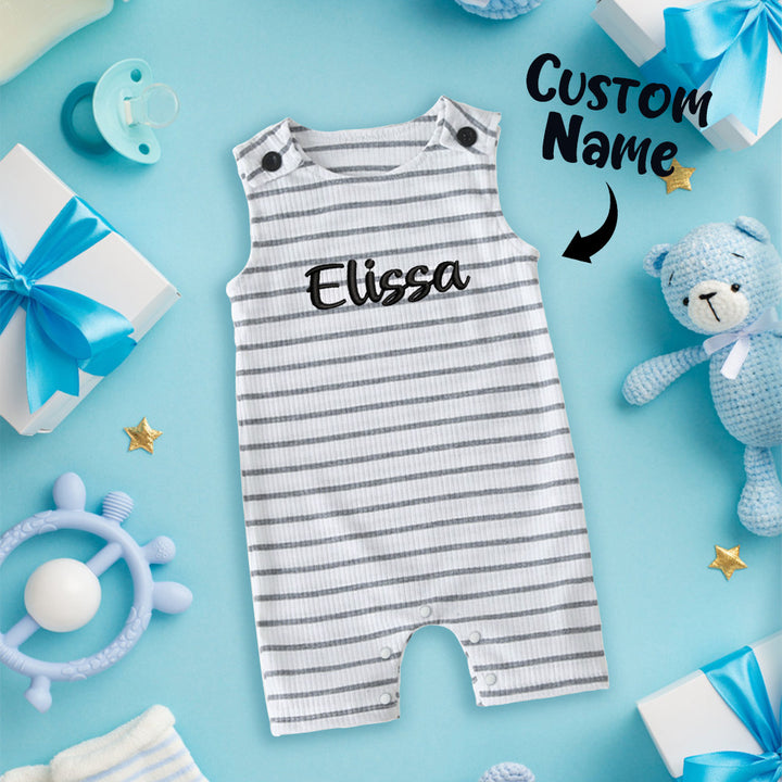 Personalized Rib Stripe Sleeveless Jumpsuit with Embroidered Name Gift for Toddler Kids