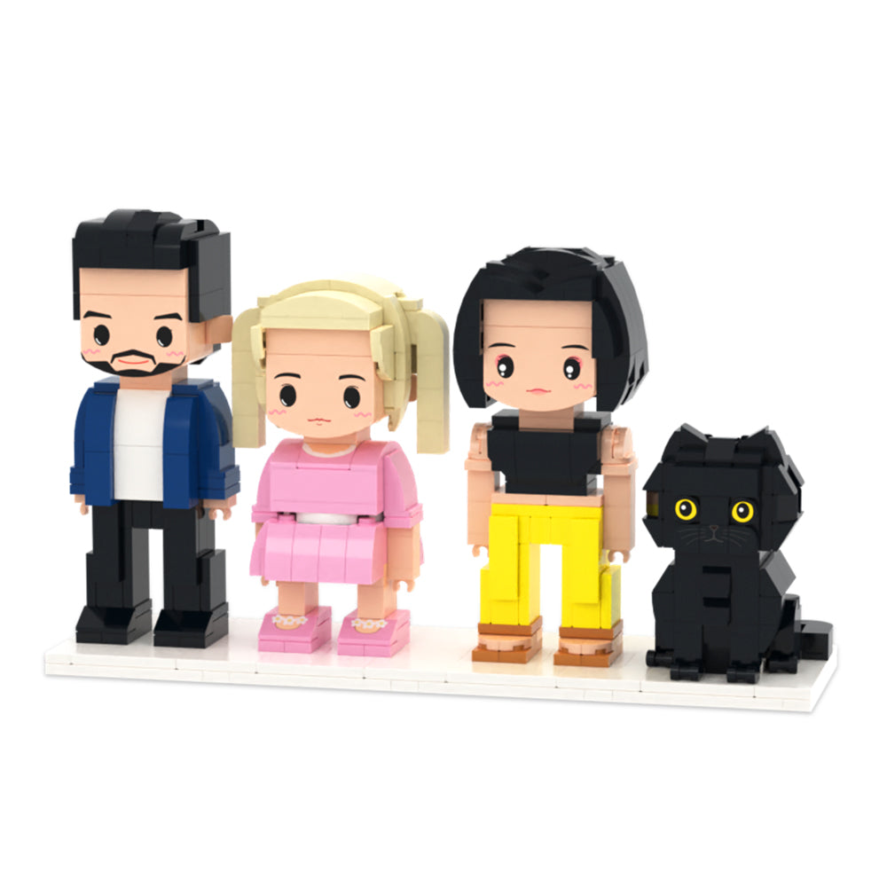 Custom Full-Body Cute Brick Figures of 3 People and 1 Cat Personalized Anniversary Gift Birthday Gift