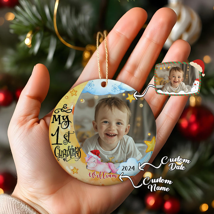 Personalized Baby's First Christmas Ornament with Photo Unicorn Christmas Ornament Gift for Kids