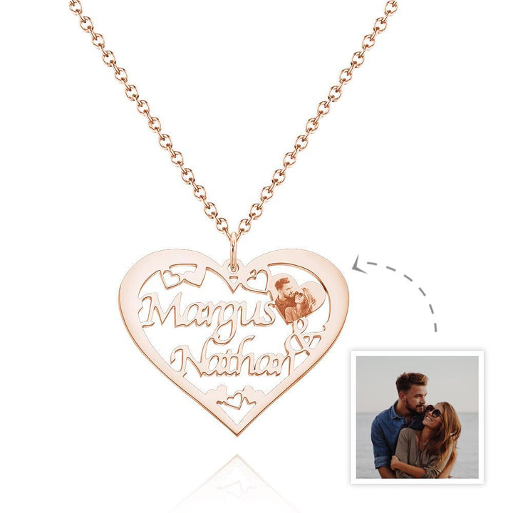 Custom Engraved Photo Necklaces Heart-shaped Pendant Necklace With Names