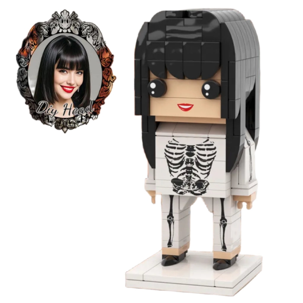 Custom Head Horror Skeleton Girl DIY Head Halloween Brick Figures Personalized Brick Figures Small Particle Block
