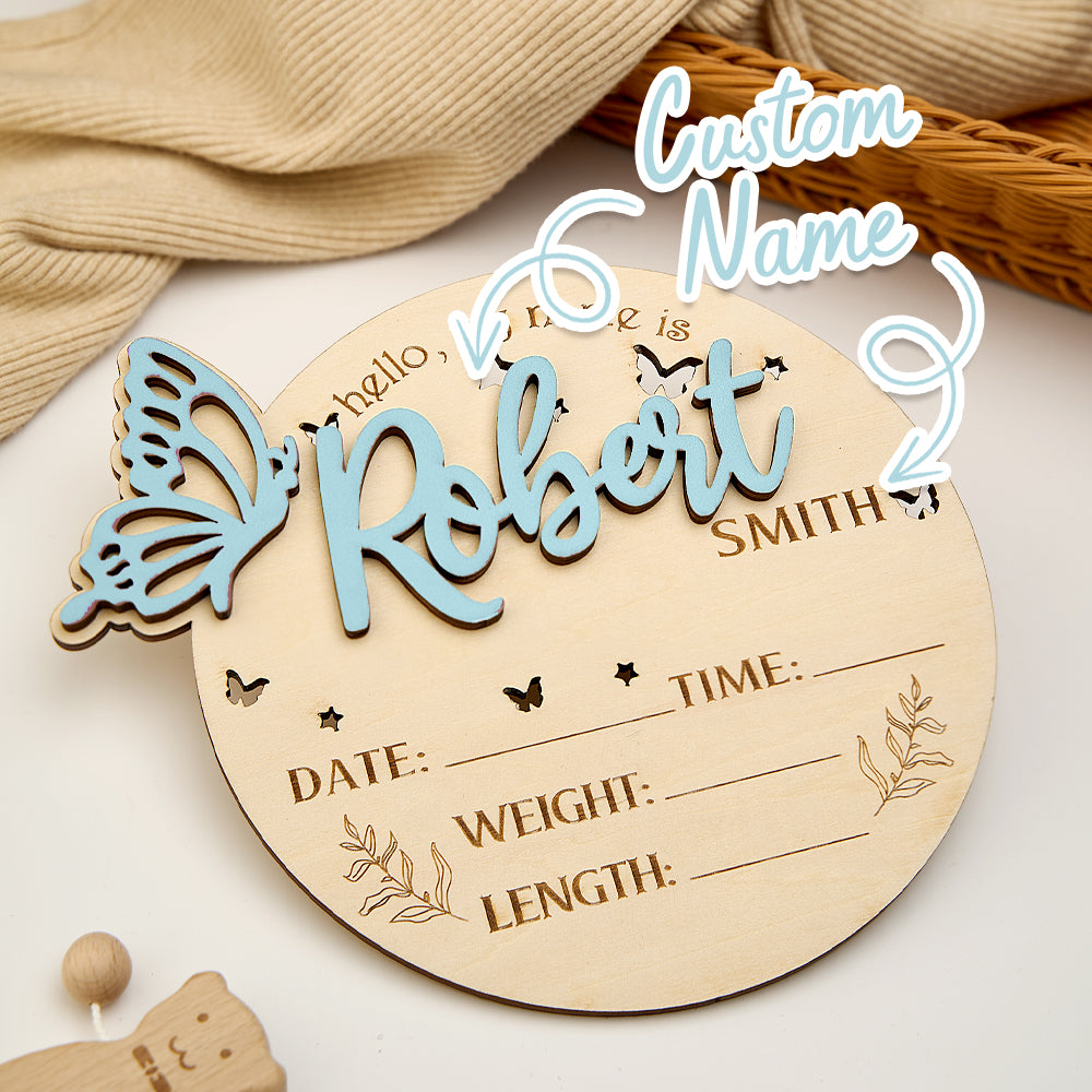 Personalized Butterfly Birth Announcement Sign Photo Prop Baby Shower Gift for Baby New Parents