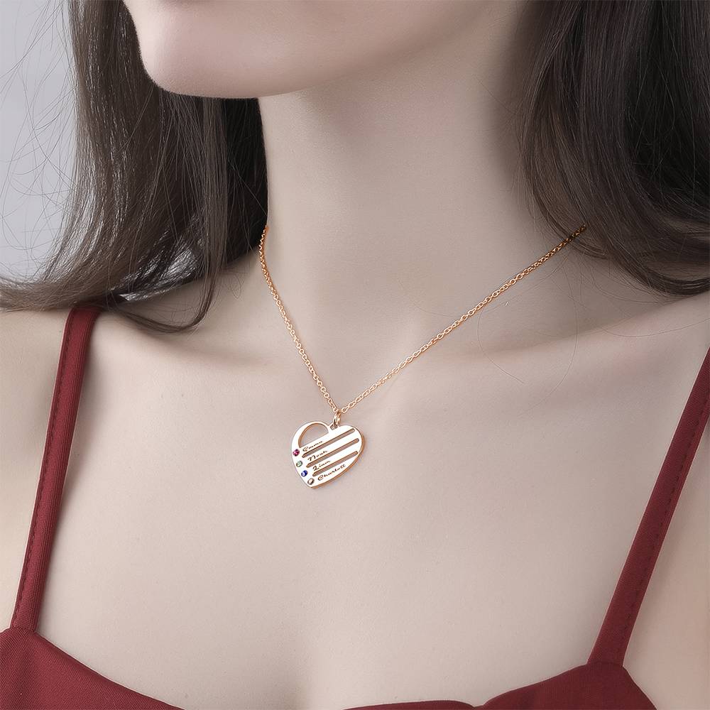 Engraved Heart Name Necklace Custom Family Birthstone Mom Necklace S925 Silver