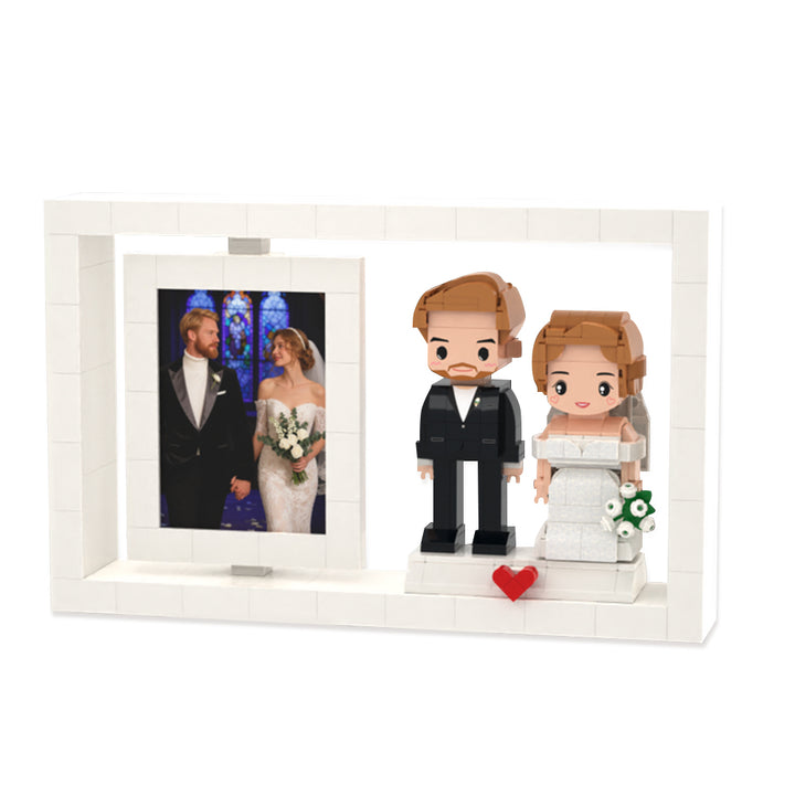 Custom Full-Body Cute Brick Figures of 2 People with Frame Personalized Anniversary Gift Wedding Gift