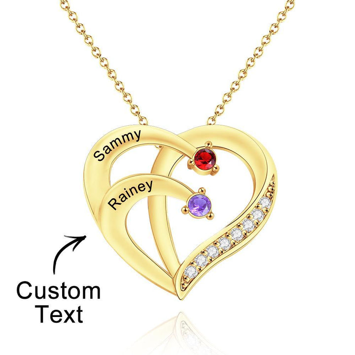 Engraved 2-4 Names Heart Shaped Necklace With Birthstone