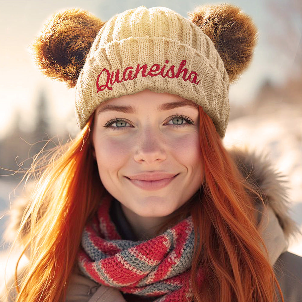 Personalized Mom and Baby Warm Beanie Hats Cotton Knitted Parent-Child Hat with Embroidered Names