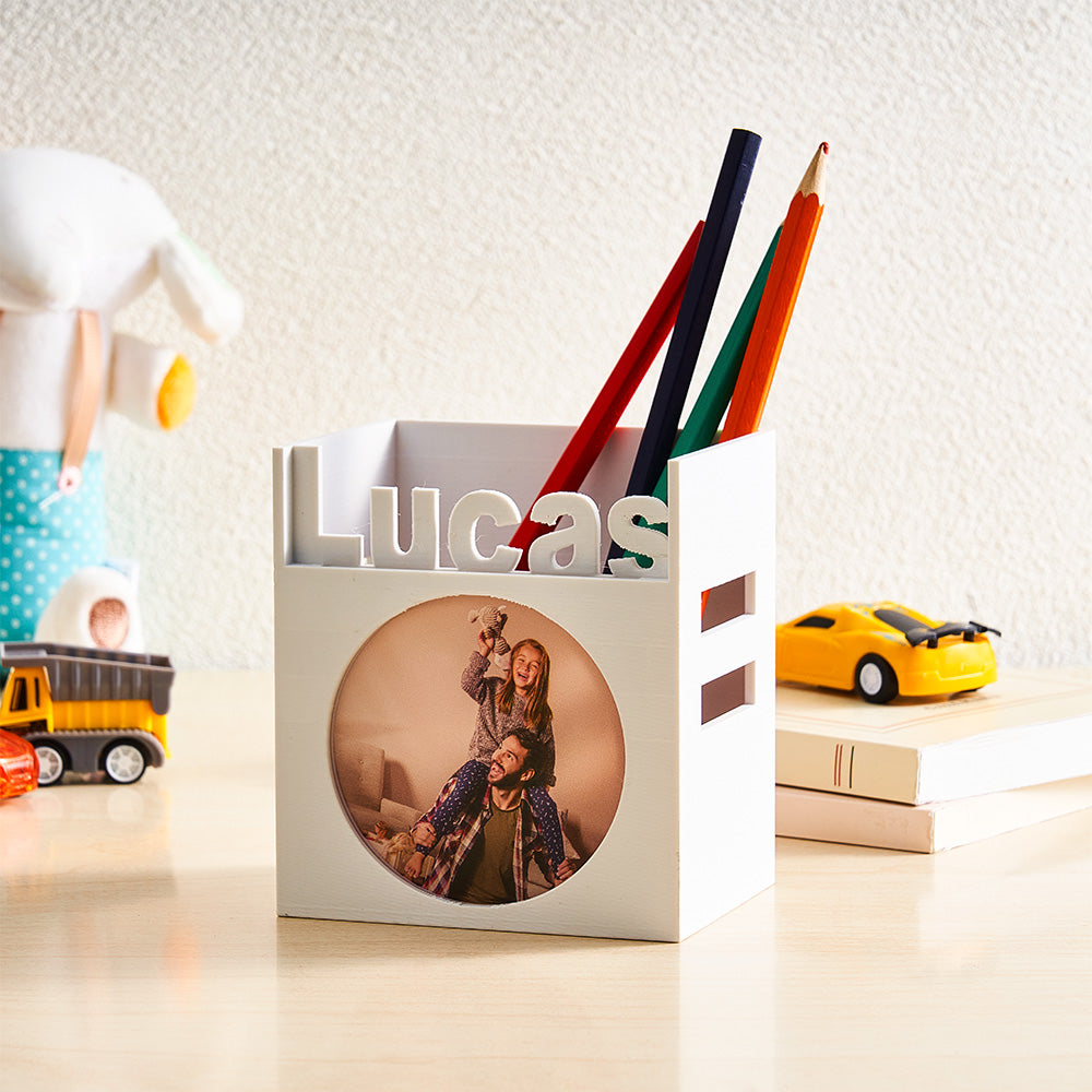 Personalized 3D Print Photo Pen Container with Name Brush Pot Gift for Kid