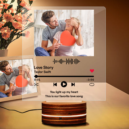 Personalized Acrylic Glass Scan Code Music Album Plaque With 7 Colors Led Base