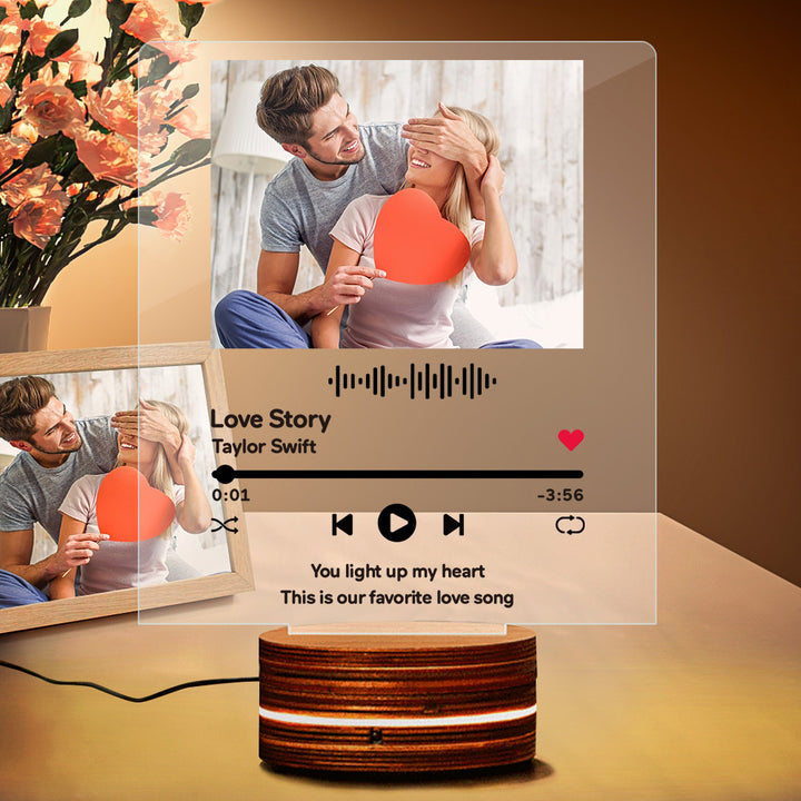 Personalized Acrylic Glass Scan Code Music Album Plaque With 7 Colors Led Base