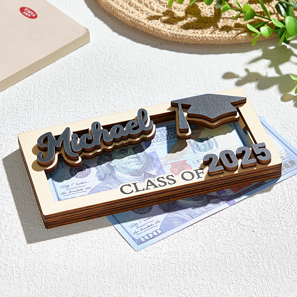 Custom Name & Text Graduation Money Holder Wooden Keepsake Graduation Gift