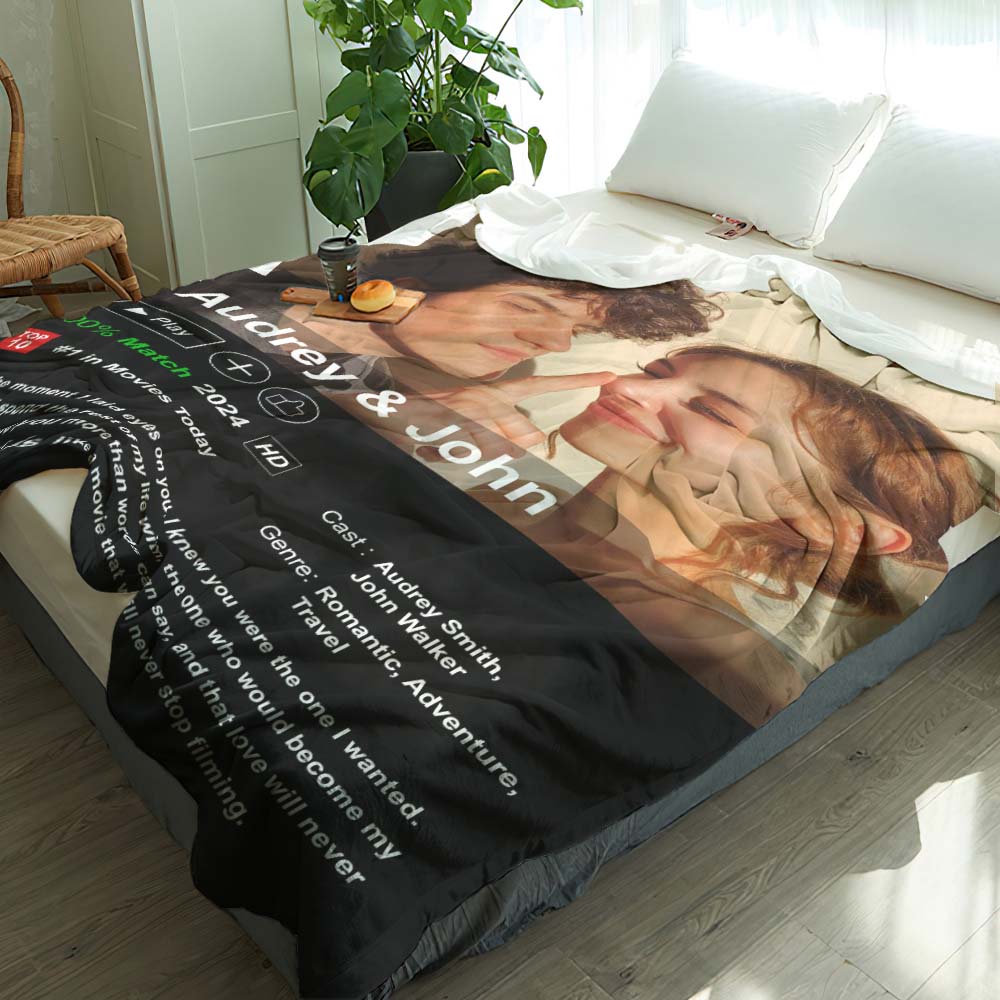 Custom Couples Loveflix Movie Poster Blanket Personalized Photo Blanket Gift for Lover