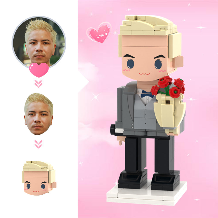Gifts for Her Custom Cute Head Brick Figures Personalized 1 People Brick Figures Lady with Rose Brick Figures