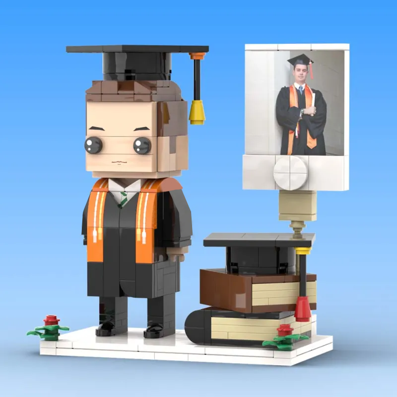 Full Body Customized 1-Person Brick Figure with Photo – Graduation Season Theme Figure, Unique Custom Graduation Gift for Students
