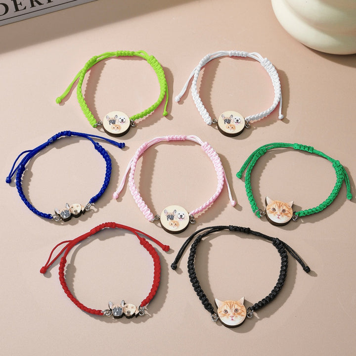 Personalized Pet Portrait Adjustable Braided Bracelet Birthday Gift for Pet Lover