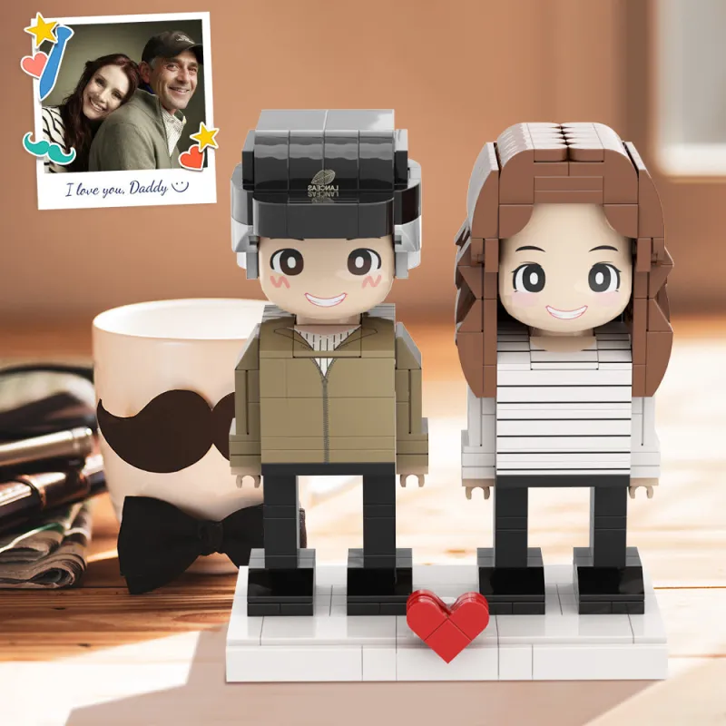 Full Body Customized 2 People Duddu Brick Figures Dad And Me Father's Day Gift for Daddy