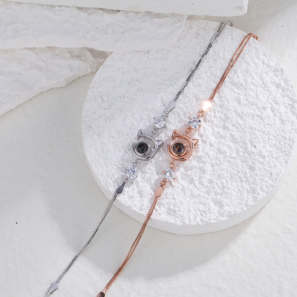 Personalized Cat Pendant Picture Projection Bracelet 925 Sterling Silver