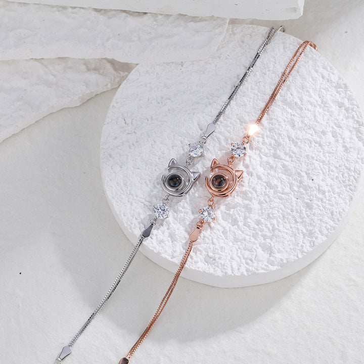 Personalized Cat Pendant Picture Projection Bracelet 925 Sterling Silver