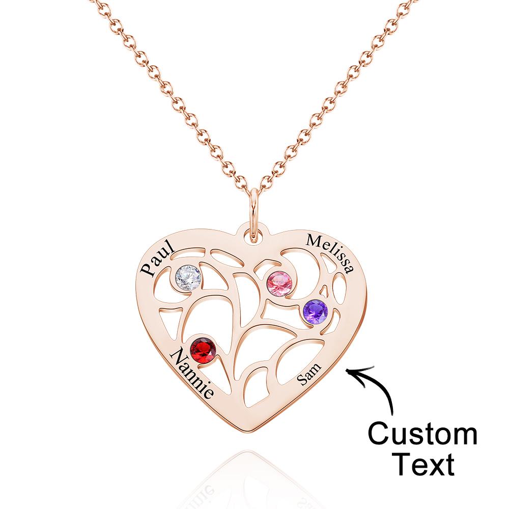 Custom Engraved Name Heart Pendant Necklace with Birthstone