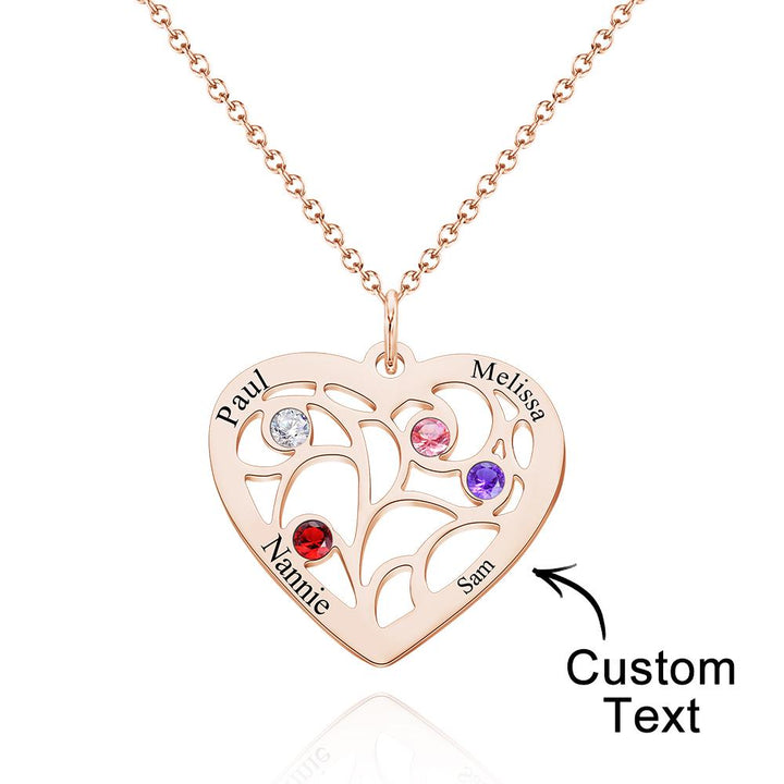 Custom Engraved Name Heart Pendant Necklace with Birthstone