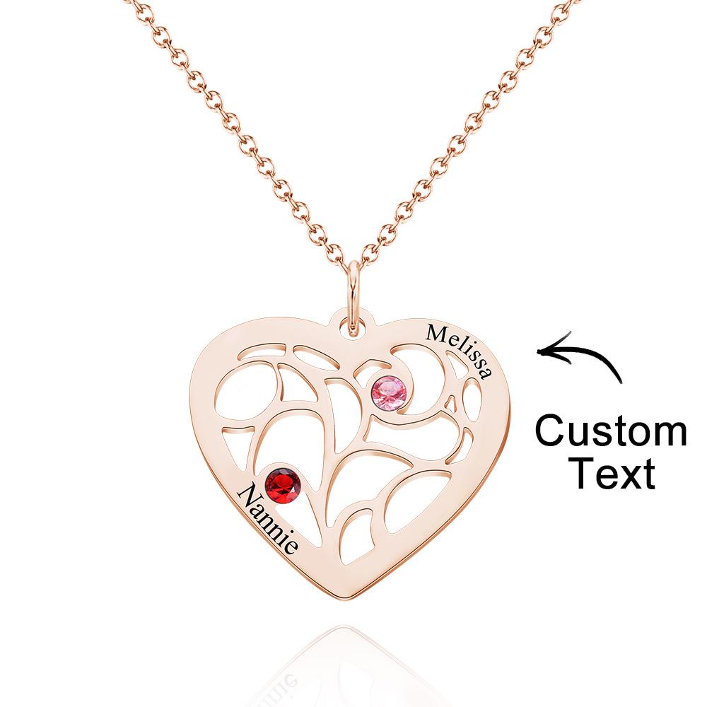 Custom Engraved Name Heart Pendant Necklace with Birthstone