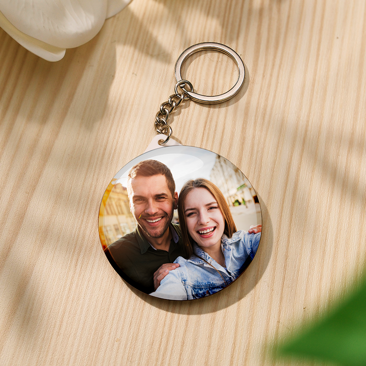 Personalised Photo Keychain with Round Mirror Keychain Gift for Her