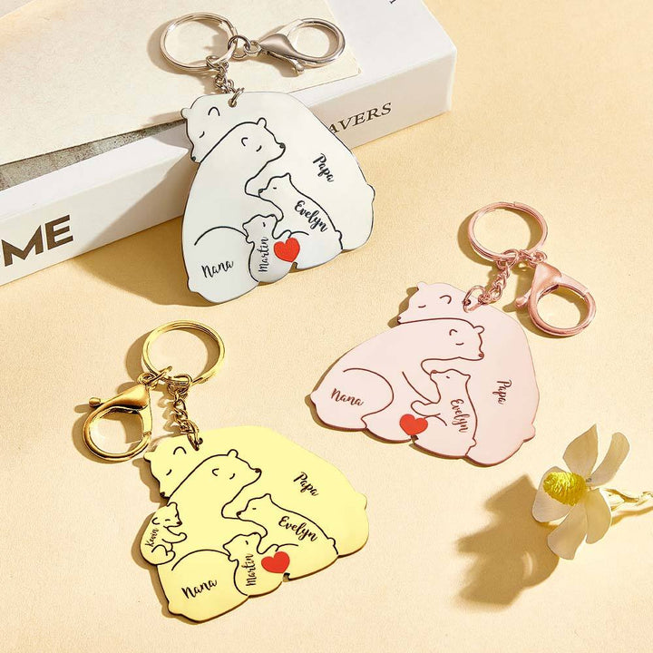 Personalized Engraved Papa Mama Bear Keychain Family Keepsake Gift for Dad Mom