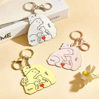 Personalized Engraved Papa Mama Bear Keychain Family Keepsake Gift for Dad Mom