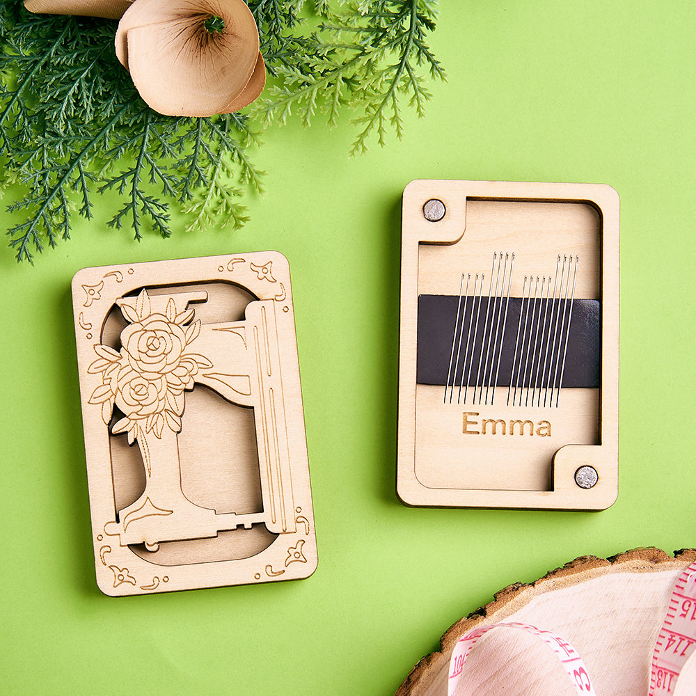 Personalized Wooden Needle Box Holder with Magnet Needle Storage Tool Gift for Craft Lovers