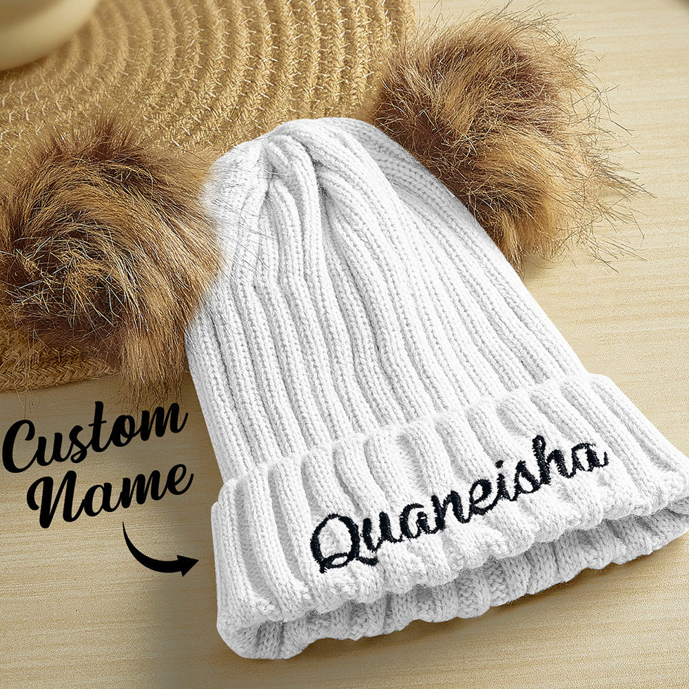 Personalized Mom and Baby Warm Beanie Hats Cotton Knitted Parent-Child Hat with Embroidered Names