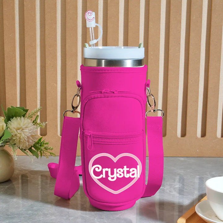 Personalized Water Bottle Carrier Bag for 40oz Stanley Tumbler with Straw Topper Pouch Gift for Her